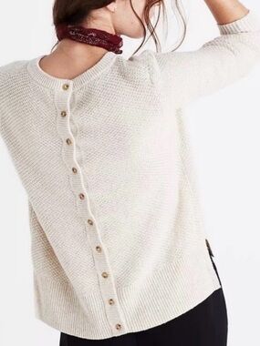 Madewell Cream Button-Back Crewneck Sweater